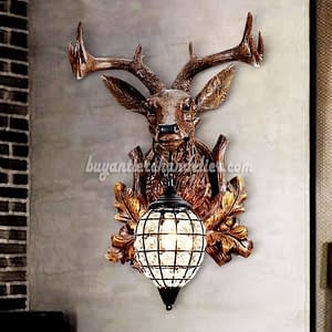 Deer Head Wall Lamps Crystal Pendant Lights Rustic Lighting Decor Faux Wood Resin Reindeer Taxidermy