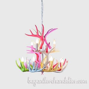 Colorful Faux Deer Antler Chandelier 8 + 4 Two Tiers Cascade Candelabra Ceiling Lights Living Room Light Fixture Home Decor 31.5 Inch