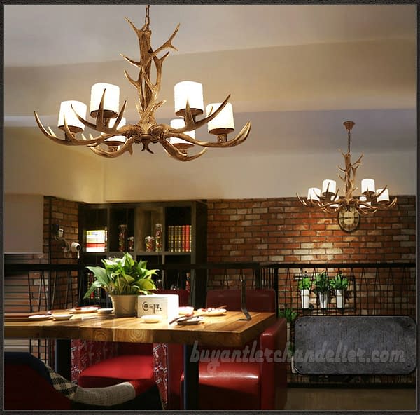 Cheap Elk 6 Antler Chandelier Six Cast Candle-Style Pendant Lights Rustic Ceiling Lighting + Lamp Chimmey