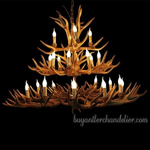 59″ Elk Deer 24 Antler Chandelier 12 + 8 + 4 Cast Cascade Candle-Style 3 Tiers Rustic Pendant Lighting