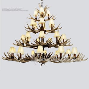 Deluxe 31 Antler 4 Tiers Cast Cascade 12 + 9 + 6 + 4 Candelabra Ceiling Lights Rustic Lighting With Shades