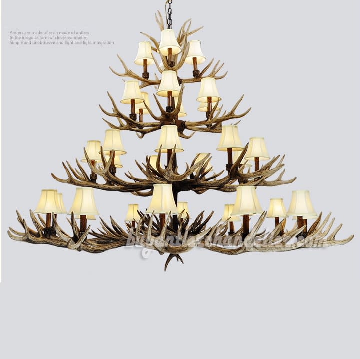 Deluxe 31 Antler 4 Tiers Cast Cascade 12 + 9 + 6 + 4 Candelabra Ceiling Lights Rustic Lighting With Shades