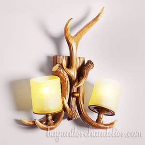 Antique 3 Cast Antler Wall Sconces Two Bedside Lamps Rustic Lights Fixtures With Plug In Mount for Farmhouse Bedroom Living Room 18" x 20"