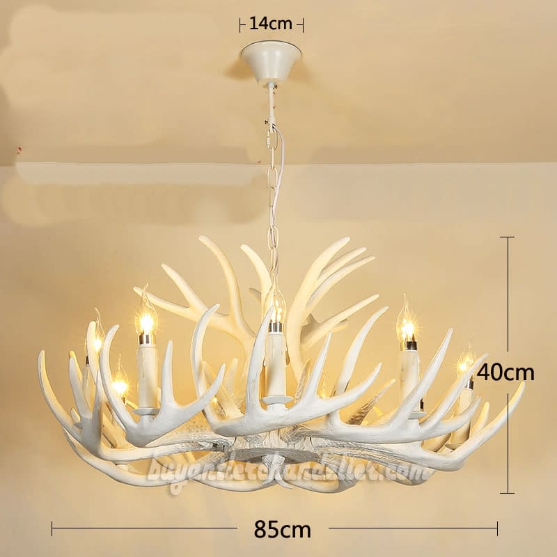 Pure White Whitetail Deer Antler Chandelier 12 Cast Cascade 9 + 3 Candle-Style Ceiling Lights Rustic Lighting