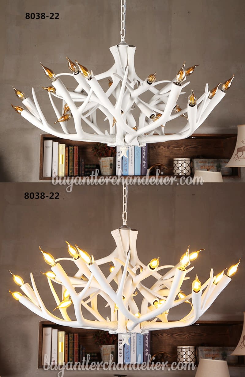 New Arrival Pure White Antler Chandelier 22 Cast Cascade Living Room Pendant Lights Rustic Style Lighting Fixtures
