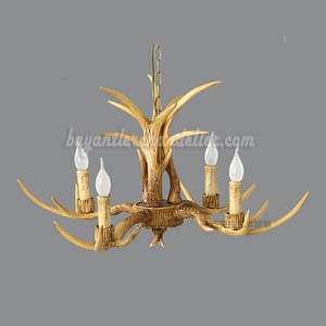 4 Cast Deer Antler Chandelier Four Candle-Style Ceiling Lights Pendant Rustic Lighting Fixtures 27"