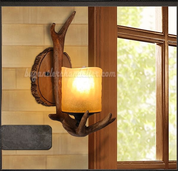 Buy Single Deer Antler Sconce Wall Lamps Mount Decor Candle-Style Lights Rustic Lighting Fixtures