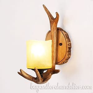 Antique Faux Deer Antler Wall Sconces Bedside Lamp Rustic Home Light Fixture Plug In for Bedroom With LED Candles Holders 13.8" x 11.8"