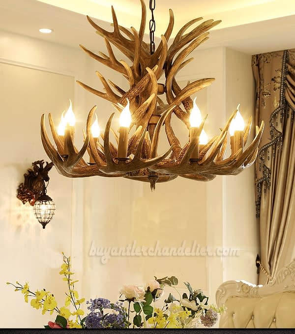 18 Cast Elk Antler Chandelier Cascade 9 Candle-Style Pendant Light Rustic Ceiling Lighting Home Decor Fixtures