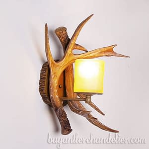 Antique 2 Cast Antler Wall Light Sconces Indoor Outdoor Porch lights Rustic Lighting Fixture with Plug In + LED Candles Holders for Farmhouse