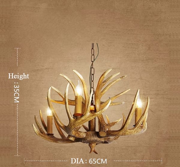 Antique 4 Cast Faux Deer Antler Chandeliers Candle-Style Pendant Lights for Kitchen Island Rustic Lighting Fixtures With Plug In