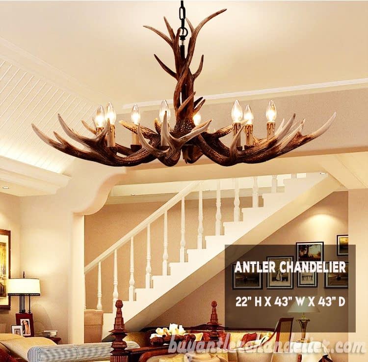 Deluxe 8 Cast Elk Antler Chandelier Candelabra Pendant Light Living Room Rustic Lighting Fixtures Decoration 43"