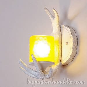 White Antler Wall Sconces Bedside Lamps Rustic Light Fixture Plug In for Bedroom With LED Candles Holders 11.80" x 13.8"