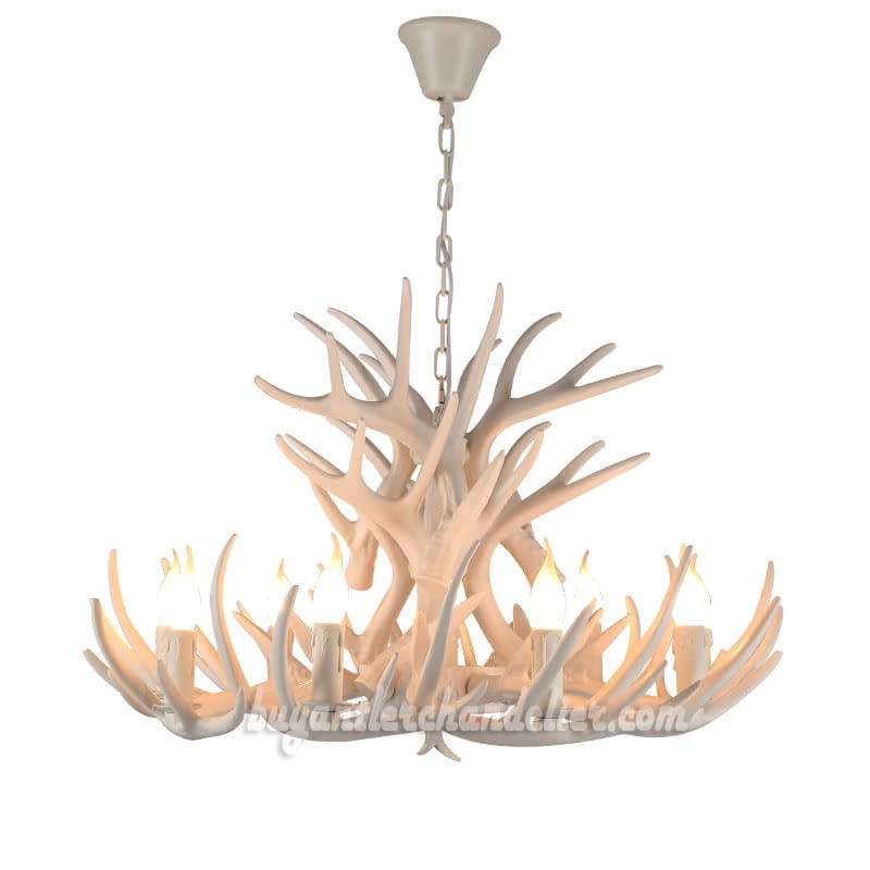 Pure White 15 Cast Deer Antler Chandelier 9 Candle-Style Ceiling Lights 3 Tiers Cascade Rustic Pendant Lighting