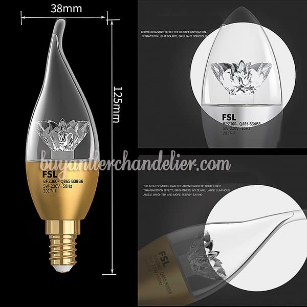 Best New E14 5W LED Light Bulb Candle-Style 5 Watt Warm Yellow Crown for Chandelier Lighting Fixtures