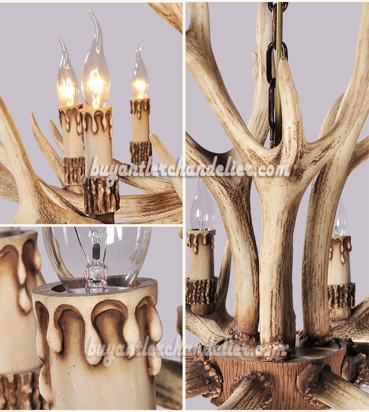 59" Elk Deer 24 Antler Chandelier 12 + 8 + 4 Cast Cascade Candle-Style 3 Tiers Rustic Pendant Lighting