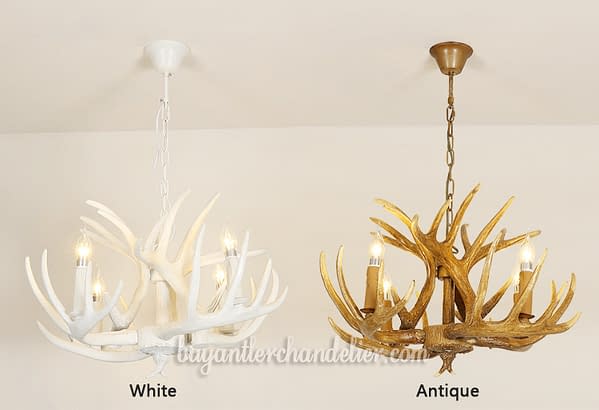 Antique 4 Cast Faux Deer Antler Chandeliers Candle-Style Pendant Lights for Kitchen Island Rustic Lighting Fixtures With Plug In
