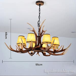 Discount New 8 Cast Antler Chandelier Eight Pendant Light Rustic Style Home Decoration Lighting Fixtures W/ Shades 37"
