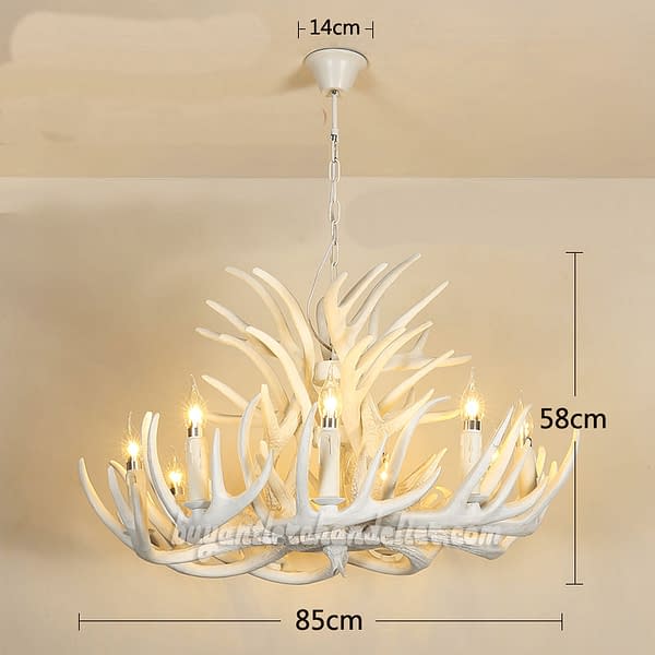 Pure White 15 Cast Deer Antler Chandelier 9 Candle-Style Ceiling Lights 3 Tiers Cascade Rustic Pendant Lighting