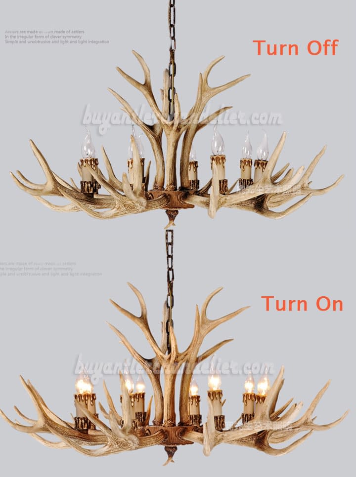 8 Elk Deer Antler Chandelier Candle-Style Eight Cast Cascade Ceiling Lights Rustic Lighting Natural Color