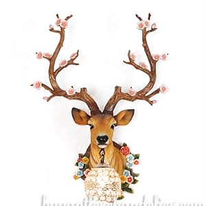 Faux Deer Head Wall Light Sconces Crystal Pendant Lights Antler with Flowers Home Decor Lighting Fixture Mount - Right