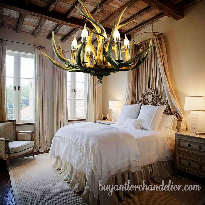 6 Antler Chandelier Six Cast Cascade Candle-Style 6 Ceiling Lights Rustic Lighting Fixtures