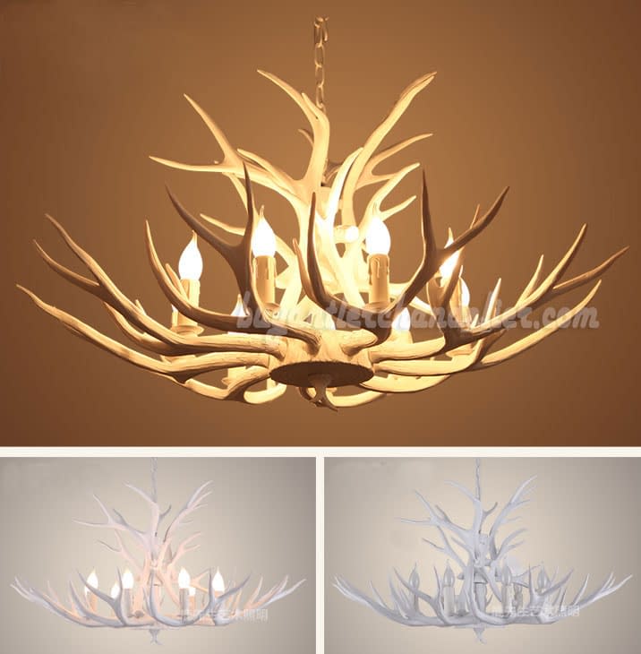 Buy 9 Deer Antler Chandelier Pure White Nine Cast Candle-Style Ceiling Lights Rustic Pendant Lighting