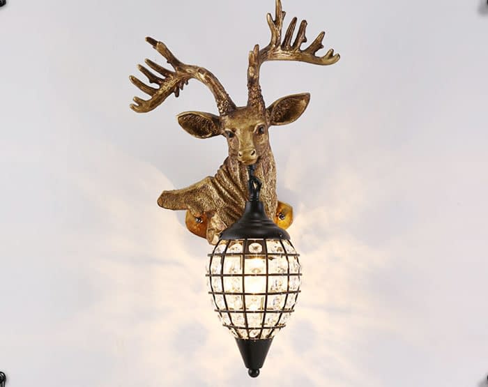 Reindeer Head Antler Wall Sconces Crystal Lamps Hanging Lights Deer Faux Taxidermy Mount Decor