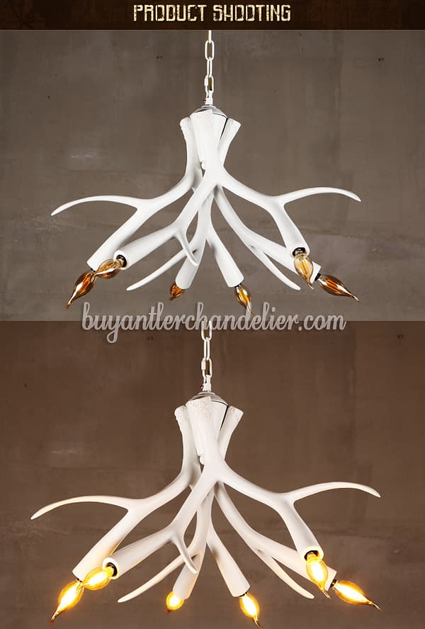 New Style Inverted White Deer Antler Chandelier 6 Cast Candelabra Ceiling Lights Rustic Home Lighting Fixtures Decor