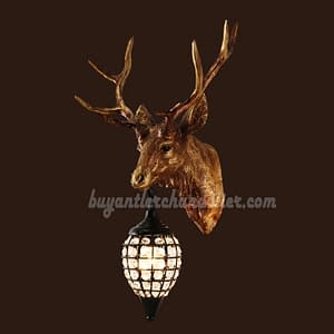 Antique Elk Deer Head Antler Wall Sconces Lamps Mount Crystal Pendant Light Faux Taxidermy Decor
