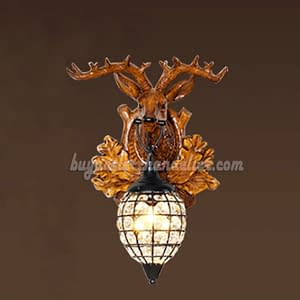 Deer Head Antler Wall Sconces Crystal Hanging Light Lamps Faux Wood Reindeer Taxidermy Mount Decor