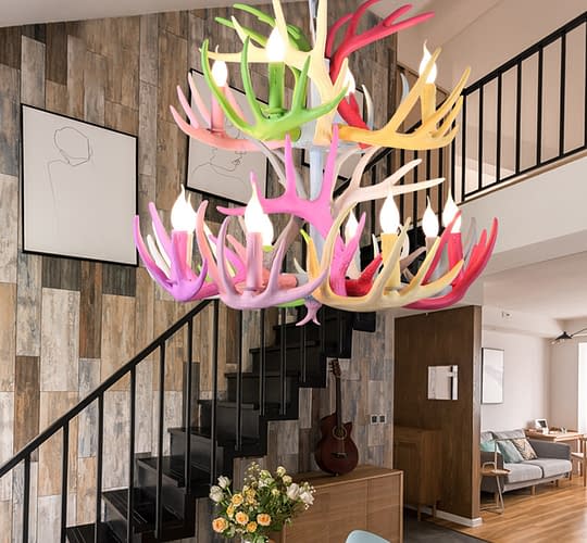 8 4 Two Tiers Faux Deer Antler Chandelier Twelve Cascade Lights