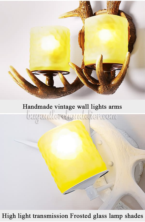 Deer Antler Wall Sconces Bedside Lamps Rustic Light Fixture Plug In for Bedroom With LED Candles Holders