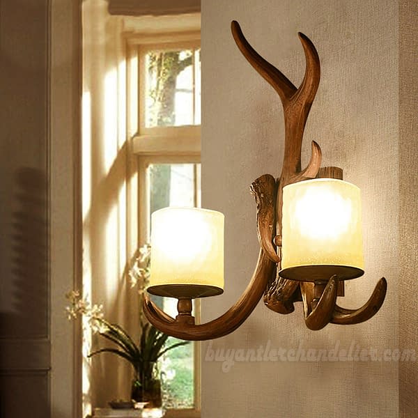 2 Cast Antler Wall Sconces Corridor Porch Bedside Lamps Candle-Style Lights Rustic Lighting Fixtures