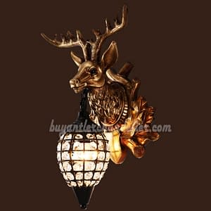 Stag Deer Head Antler Wall Sconces Lamps Hanging Lights Resin Faux Taxidermy Mount Decor Bronze