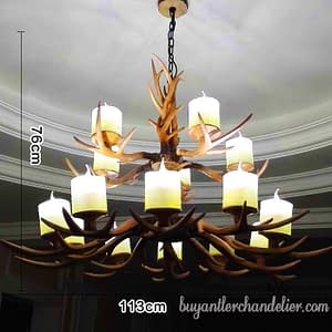 Classic 15 Cast Deer Antler Chandeliers Two-Tiered Cascade Unique Rustic Light Fixtures Decor + Glass Lamp Shades