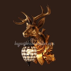 Deer Head Antler Wall Lamps Crystal Hanging Lights Faux Stag Taxidermy Mount Decor 18" Bronze