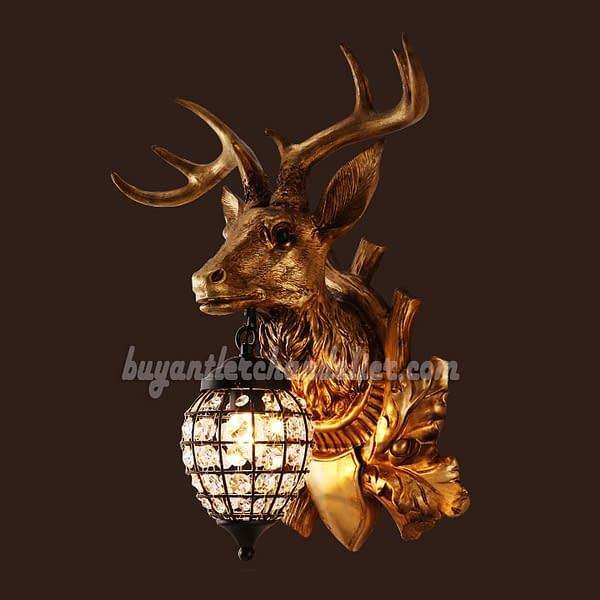 Deer Head Antler Wall Lamps Crystal Hanging Lights Faux Stag Taxidermy Mount Decor 18" Bronze