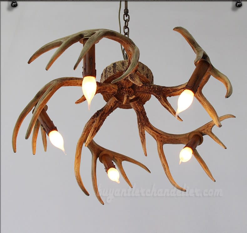 Buy 5 Cast Deer Antler Chandelier Inverted Hanging Ceiling Candelabra Lights Rustic Lighting Fixtures