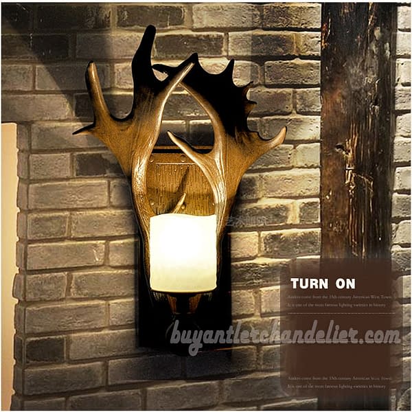 Buy 2 Antler Moose Wall Lamp Decor Corridor Aisle Lights Rustic Candle Style Lighting Chocolate Color