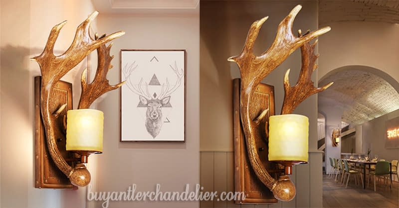 Antique Moose Antler Wall Lights Sconces Lamp with Plug In Rustic Light Fixture for Outdoor Porch Living Room Home Decor LED Candles Holders