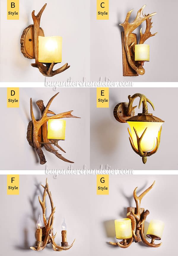 Antique Faux Deer Antler Wall Sconces Bedside Lamp Rustic Home Light Fixture Plug In for Bedroom With LED Candles Holders 13.8" x 11.8"