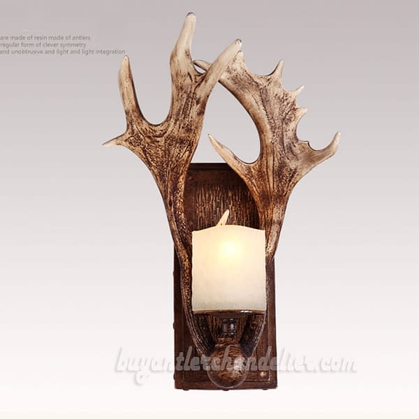 Natural Color Moose 2 Antler Wall Lamp Corridor Porch Aisle Lights Rustic Candle-Style Lighting Fixtures