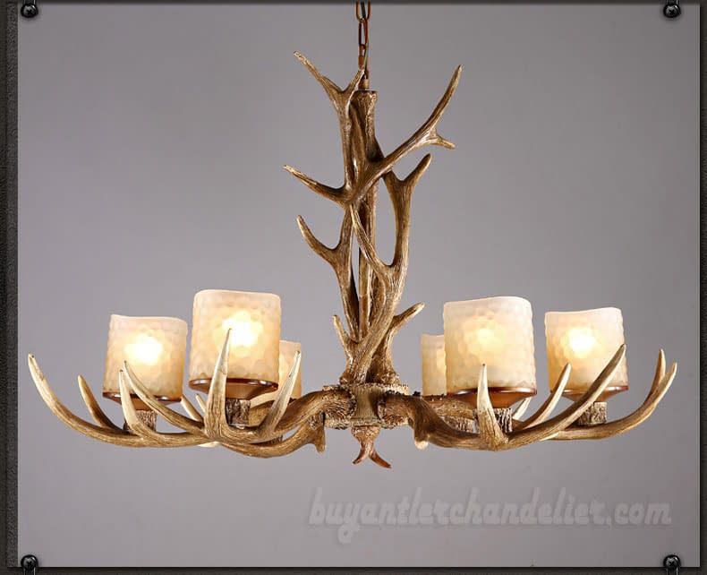 Cheap Elk 6 Antler Chandelier Six Cast Candle-Style Pendant Lights Rustic Ceiling Lighting + Lamp Chimmey