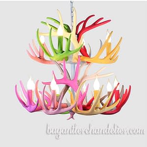 8 + 4 Two Tiers Faux Deer Antler Chandelier Twelve Cascade Candle-Style Hanging Lights Home Light Fixture Decor Colorful 31.5"