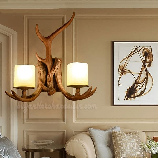 2 Cast Antler Wall Sconces Corridor Porch Bedside Lamps Candle-Style Lights Rustic Lighting Fixtures