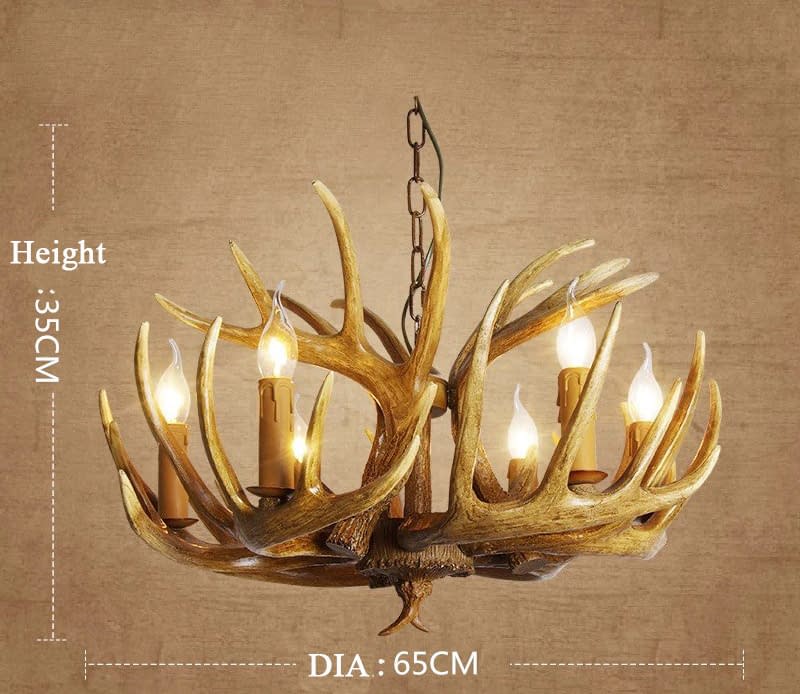 Antique 6 Cast Faux Antler Chandeliers Candelabra Pendant Ceiling Lights Rustic Lighting Fixtures for Kitchen Dining Room With Plug