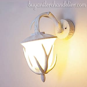 White Deer Antler Wall Lamp Light Sconces Home Lighting Fixtures with Plug In Mount Kit + LED Bulb + Glass Shade 11.8" x 20.5”