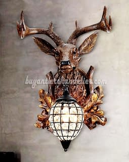 Deer Head Wall Lamps Crystal Lights Faux Wood Taxidermy Mount Buyantlerchandelier Com
