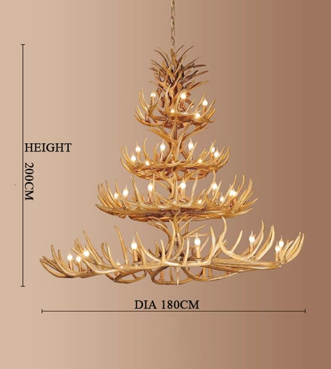 Large 4 Tiers Cascade Deer Antler Chandeliers 39 Cast Candelabra Pendant Lights Rustic Lighting Fixtures For High Ceiling Room Home Decoration 70 Inch